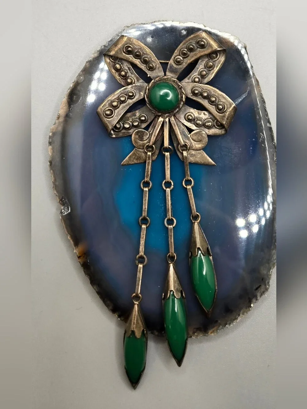 Taxco Mexico Quinto 925 Brooch Sterling Silver w/ Green Cabochons Vintage - Picture 1 of 8